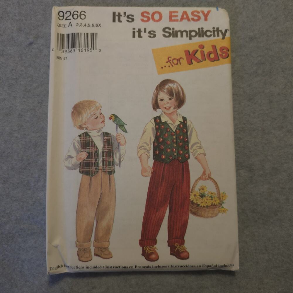 Vintage Simplicity 9266 Kids Vest & Pants Sewing Pattern Size 2-6X Easy Uncut...